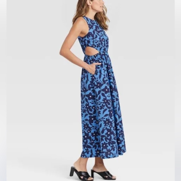 NEW Who What Wear Blue Side Cutout Maxi Floral Dress Size Medium - Picture 1 of 12
